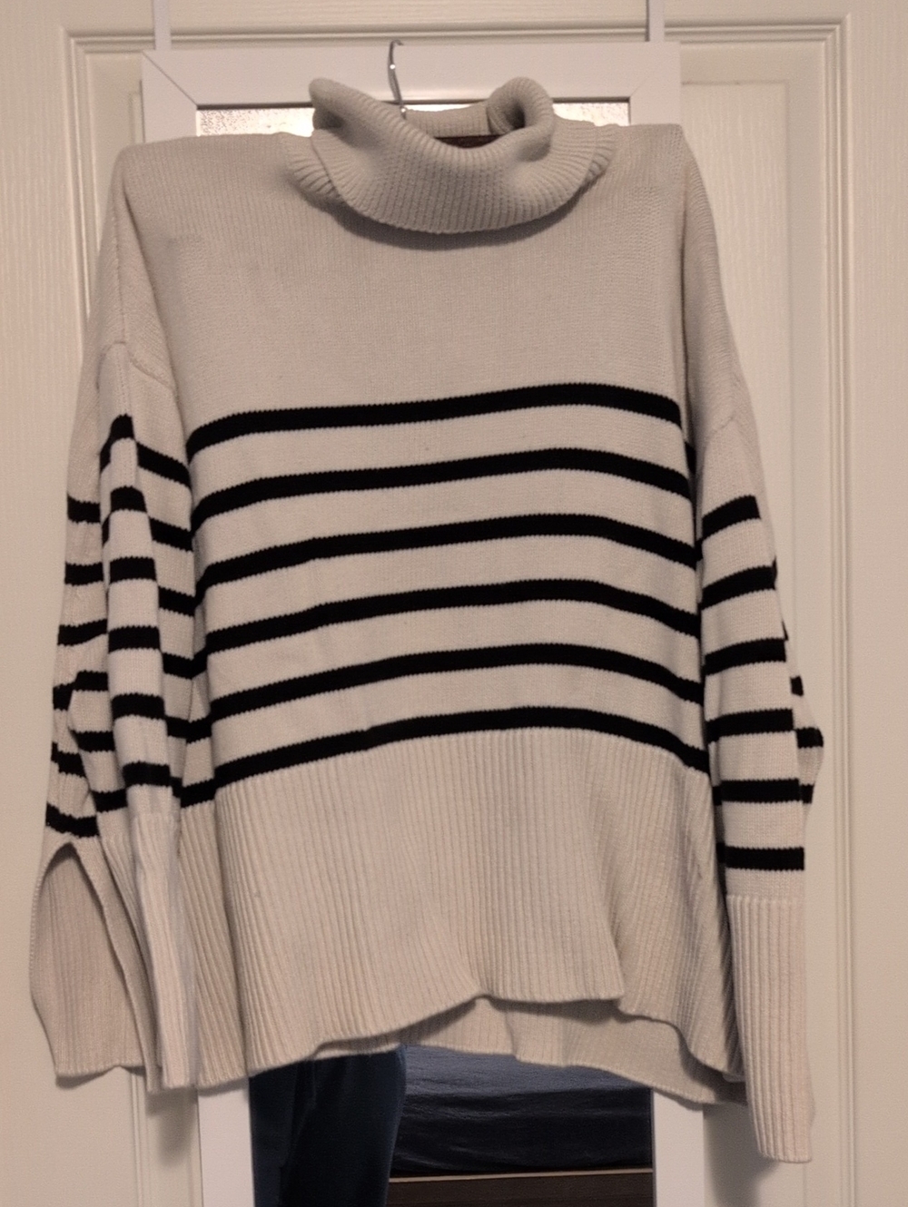 GAP Cream and Black Striped Turtleneck Sweater
